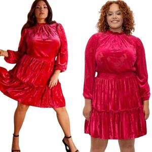 Eloquii Velvet Burnout Floral Tiered Mini Dress Hot Pink Magenta Womens 26/28